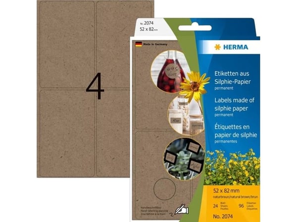 HERMA 2074, Brun, Avrundet rektangel, Permanent, Universal, Papir, 158 g/m²