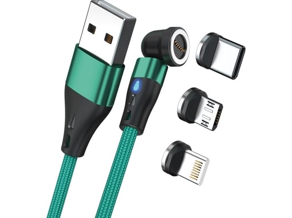 Kaapeli USB Realpower RealPower Magneettinen kaapeli 3 Amp,2m,vihreä sovittimien kanssa