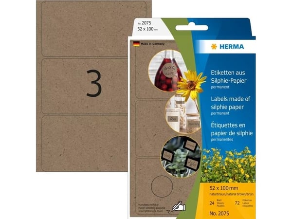 HERMA 2075, Brun, Avrundet rektangel, Permanent, Universal, Papir, 158 g/m²