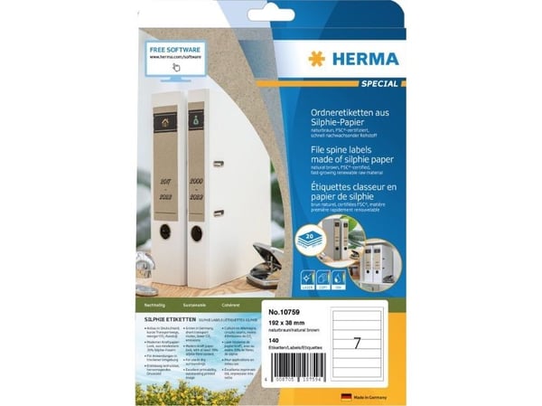 HERMA 10759, Brun, Rektangel, Permanent, 192 x 38 mm, A4, Konvolutt
