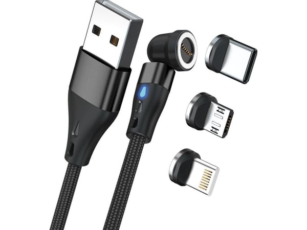 Kabel USB Realpower RealPower Magnetisk kabel 3 Amp, 2m, svart med adaptere