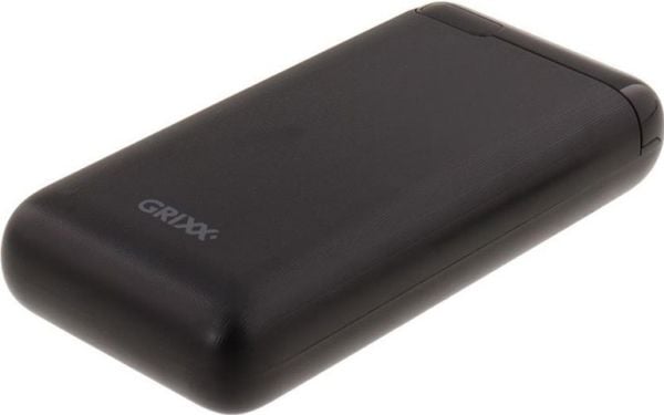 Grixx Powerbank 20000mAh strømforsyning med USB-C-port i svart