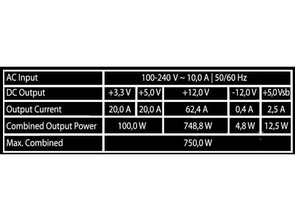 Strømforsyning 750W ATX LC6750G-SI V3.1 LC 135mm vifte, 80Plus Gold, LCPower