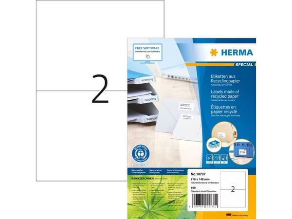 HERMA 10737, Valkoinen, Itse kiinnittyvä tulostintarra, Stanssausmerkintä, Paperi, Laser/Inkjet, Irroitettava