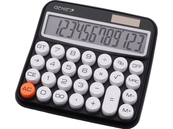 Genie 612 BK, Desktop, Basis, 12 cifre, Display Vipning, Batteri/Solar, Sort