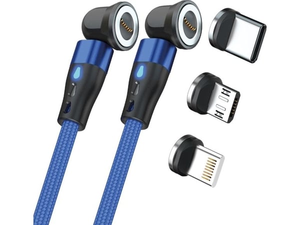 RealPower magneettikaapeli,1m,2x magneettinen,sininen sovittimien kanssa