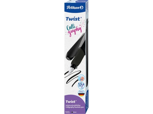 Pelikan Twist Calligraphy, Sort, Fyllesystem med patron, Sort, Rustfritt stål, Ambidekstriøs, Boks