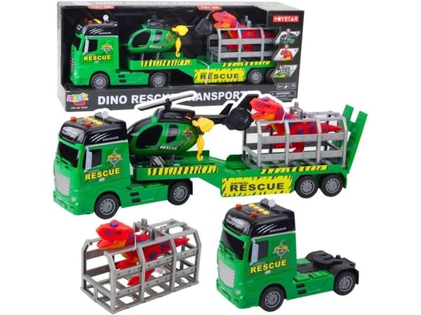 LeanToys redningssett lastebil helikopter bil dinosaur lys lyd