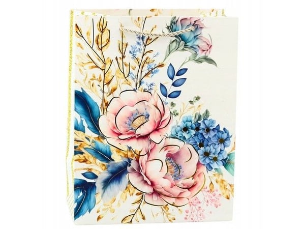 LeanToys gavepose blomster gull detaljer 23 x 18 x 10 cm