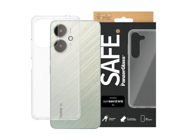 SAFE. by PanzerGlass - Baksidedeksel for mobiltelefon - polyethlen-tereftalat (PET), 60 % resirkulert glass - gjennomsiktig - for Xiaomi Redmi 13C,...