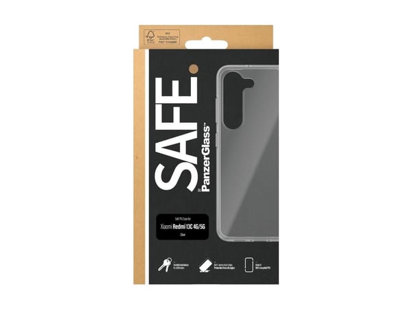 SAFE. by PanzerGlass - Baksidedeksel for mobiltelefon - polyethlen-tereftalat (PET), 60 % resirkulert glass - gjennomsiktig - for Xiaomi Redmi 13C,...
