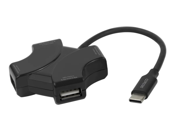 USB-C-keskitin, 4x USB-A 480 Mbps, musta