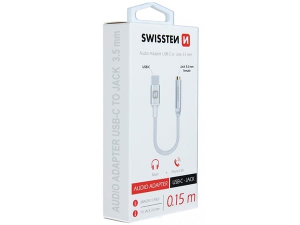 Swissten 73501301, USB C, Uros, Naaras, 0,15 m, Valkoinen