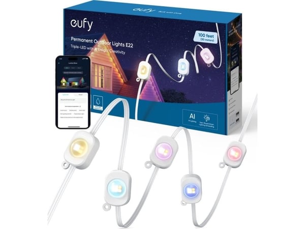 Eufy Permanent Outdoor Light, 15m, Kjede, Flerfarget, Fleksibel, AC, 15000 mm