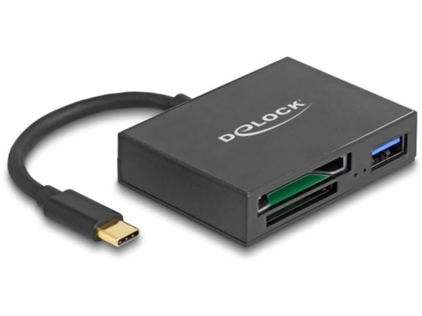 Delock USB-C-kortinlukija XQD- ja SD-muistikorteille + USB 5 Gbps Type-A-portti