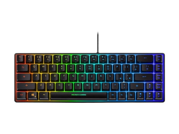 DELTACO GAMING DK240 - Tastatur - 60% - mini - bakgrunnsbelyst - USB - QWERTY - USA - svart, halvtransparent