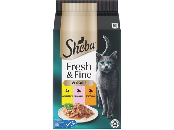 Sheba Fresh Fine mix kylling/laks/indyr i saus våtfôr til katt 6x50 g