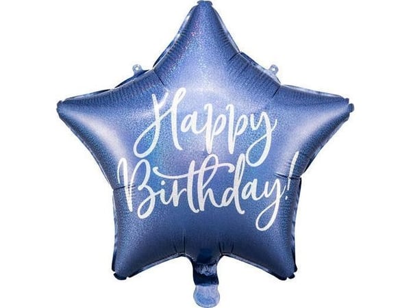 PartyDeco FB93-074-KARTON, Marinblå, Star, Folie, Födelsedag, Engelska, 40 cm
