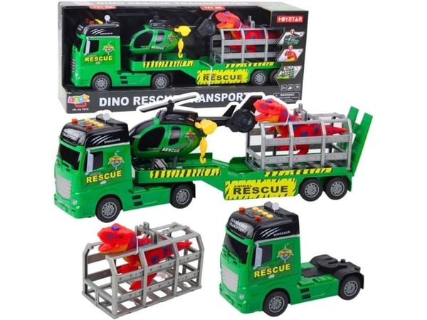 Lean Toys Rescue Kit kuorma-auto helikopteri auto dinosaurus valo äänet