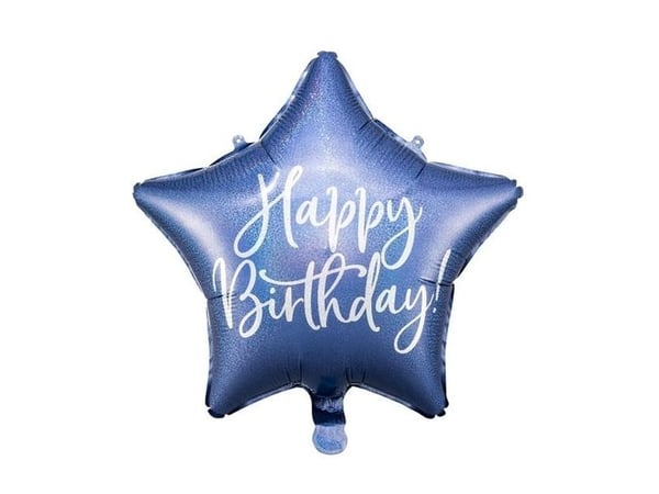 PartyDeco FB93-074-KARTON, Marinblå, Star, Folie, Födelsedag, Engelska, 40 cm