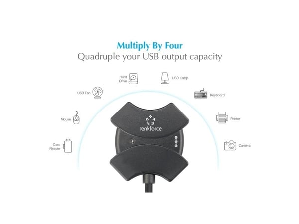 Renkforce RF-6270930, 10 m, USB A, 4 x USB A, USB 2.0, Svart