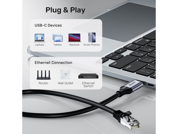 Unitek Unitek USB C RJ-45 LAN Ethernet-kabel, nettverkskabel, 5m