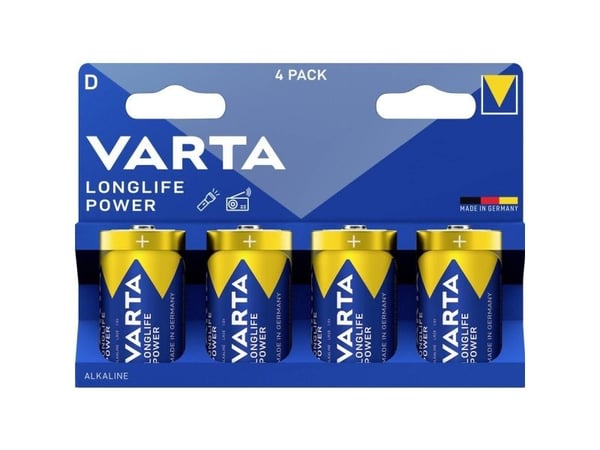 Varta 4920, Oppladbart batteri, LR20, 1,5 V, 4 stykker, Blå, 61,5 mm