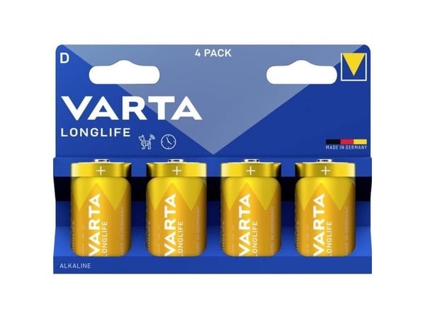 Varta Longlife D, Engangsbatteri, D, Alkalinsk, 1,5 V, 2 stykker, 61,5 mm