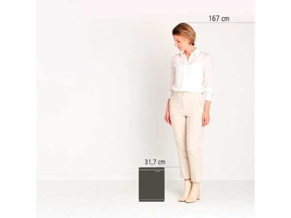 Brabantia Bo Waste Bin, 7 l, Rektangulær, Stål, Sort, Stål, Manuell
