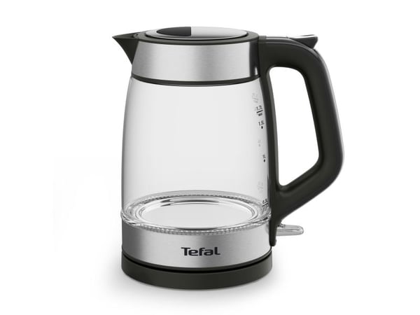 Tefal Glass Kettle KI605830, 1,7 L, 2200 W, musta, Hopea, Läpinäkyvä, Lasi, Veden tason ilmaisin, Johdoton