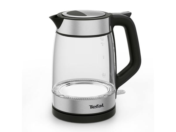 Tefal Glass Kettle KI605830, 1,7 L, 2200 W, musta, Hopea, Läpinäkyvä, Lasi, Veden tason ilmaisin, Johdoton