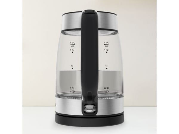 Tefal Glass Kettle KI605830, 1,7 L, 2200 W, musta, Hopea, Läpinäkyvä, Lasi, Veden tason ilmaisin, Johdoton