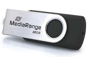 MediaRange MR1952, 32 GB, USB Type-C, 3.2 Gen 1 (3.1 Gen 1), 70 MB/s, Svivel, Svart, Sølv