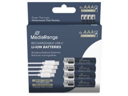 Mediarange USB-C Li-Ion Akku Micro AAA/LR03/1,5V/500mAh, 4 kpl pakkaus
