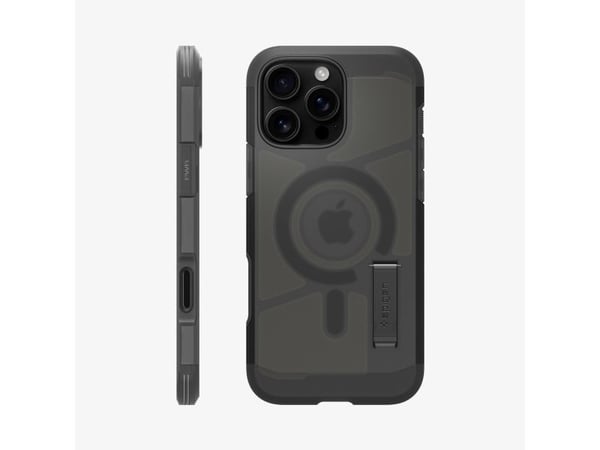 Kotelo Spigen Tough Armor T MagSafe suojakotelo Apple iPhone 16 Pro Max -puhelimelle, huurteinen musta