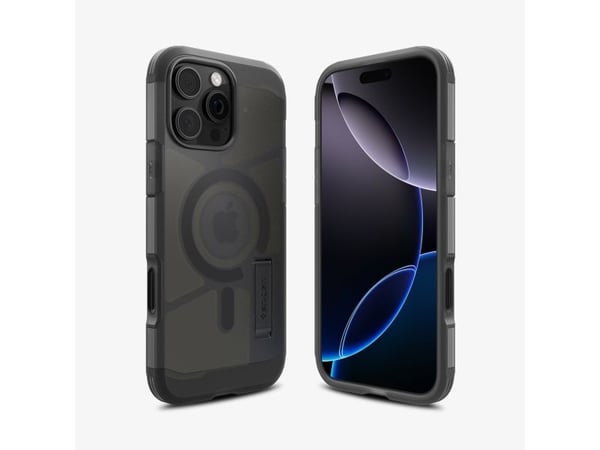 Kotelo Spigen Tough Armor T MagSafe suojakotelo Apple iPhone 16 Pro Max -puhelimelle, huurteinen musta