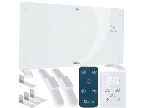 Geko konvektorvarmer i glass hvit med LCD, fjernkontroll og WiFi 2500W