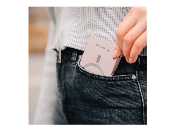 Verbatim Charge 'n' Go - Trådløs nødlader - magnetisk, med stativ - Li-pol - 10000 mAh - 20 watt - 3 A - PD (USB-C) - rosa