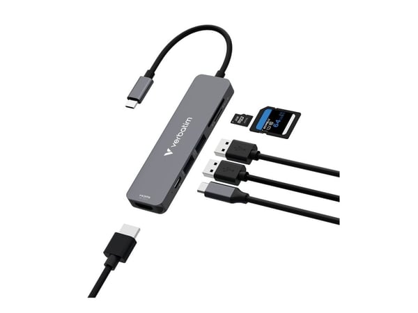 Verbatim USB-C/HDMI/USB-A 3.2/USB-A 2.0/SD/microSD-keskittimen sovitin alumiini 32156