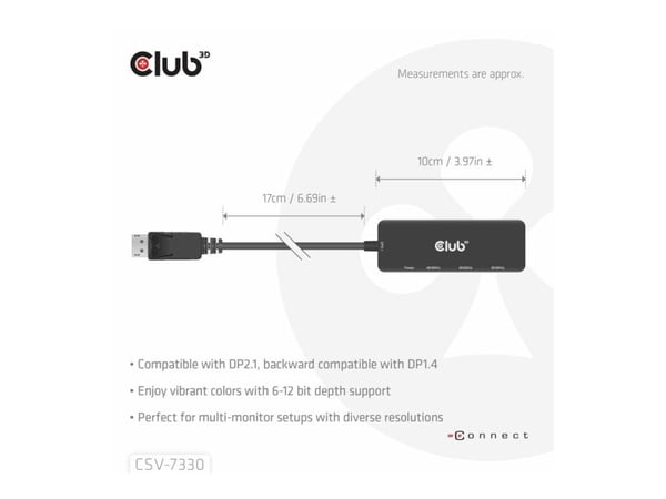 Club 3D - Videokort - DisplayPort hane till HDMI, Mikro-USB typ B (endast ström) hona - 14 cm - 8K60Hz stöd
