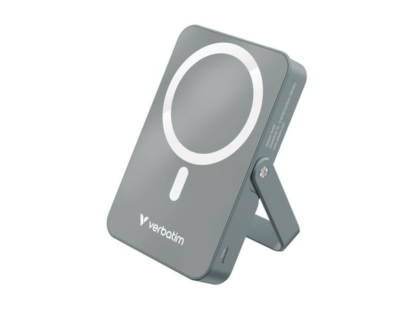 Verbatim Charge 'n' Go - Trådløs nødlader - magnetisk, med stativ - Li-pol - 10000 mAh - 20 watt - 3 A - PD (USB-C) - grå