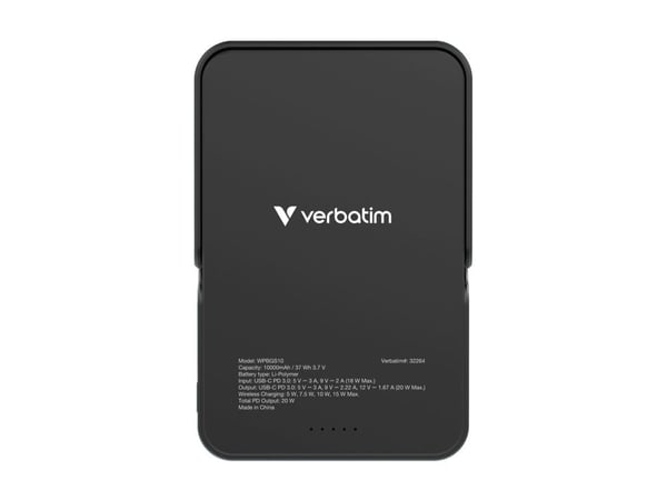 Verbatim Charge 'n' Go - Trådløs nødlader - magnetisk, med stativ - Li-pol - 10000 mAh - 20 watt - 3 A - PD (USB-C) - svart