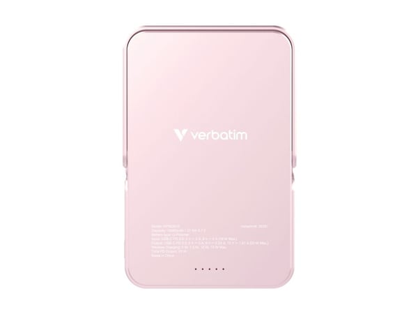 Verbatim Charge 'n' Go - Trådløs nødlader - magnetisk, med stativ - Li-pol - 10000 mAh - 20 watt - 3 A - PD (USB-C) - rosa