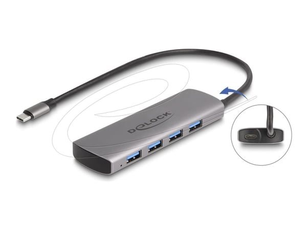 Delock USB 10 Gbps 4-porttinen USB Type-A -keskitin, jossa on USB Type-C-portti ja lisävirtapistoke