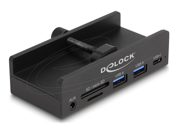 Delock - Hubb - 2 slot card reader, 5 Gbps, external, with locking screw - 1 x USB-C + 2 x USB - skrivbordsmodell
