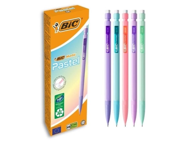 BIC Matic Pastel, Blå, Grønn, Lilac, Rosa, Lilla, Fargeløs, HB, 0,7 mm, Sekskantet, Uttrekkbar