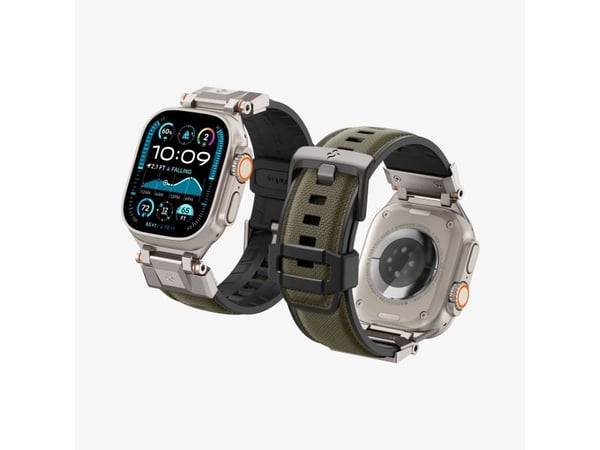 Spigen DuraPro Armor, Bånd, SmartWatch, Grøn, Apple, Apple Watch Ultra (49/46/45/44/42 mm), Nylon, Termoplastisk polyuretan (TPU)