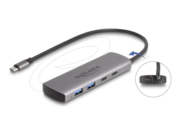 Delock - Hubb - 10 Gbps, with USB Type-C connector and additional power port - 2 x USB-C + 2 x USB - skrivbordsmodell