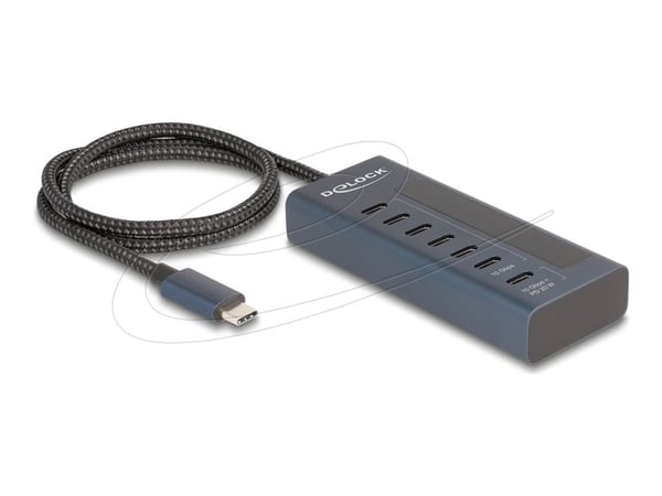 Delock USB 10 Gbps -keskitin, jossa on 7 USB Type-C -porttia, joista 6 x dataportti + 1 x dataportti ja PD 20 wattia, jossa on virran merkkivalo Delock USB 10 Gbps -keskitin, jossa on 7 USB Type-C -porttia, joista 6 x dataportti + 1 x dataportti ja PD 20 wattia, jossa on virran merkkivalo