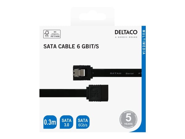 DELTACO - SATA-kabel - Serial ATA 150/300/600 - SATA (hunn) til SATA (hunn) - 30 cm - rett - svart